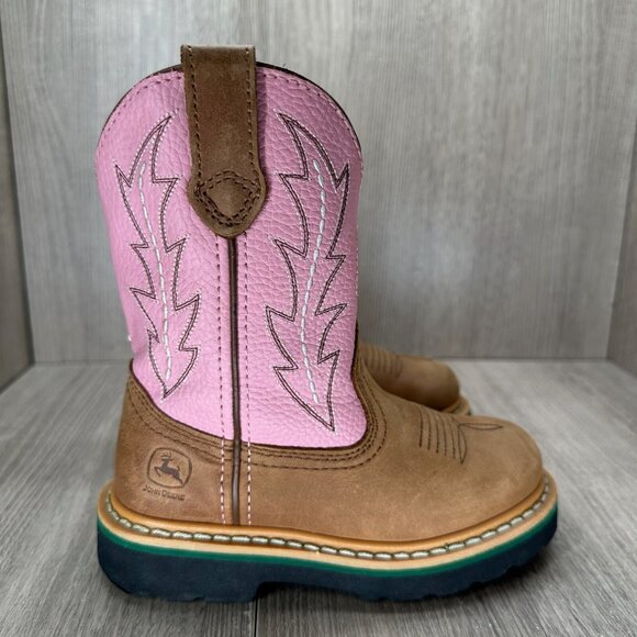 John Deere Other - John Deere 2185 Western Boots Toddler Girls 10M Leather Flat Cowgirl Pink Brown